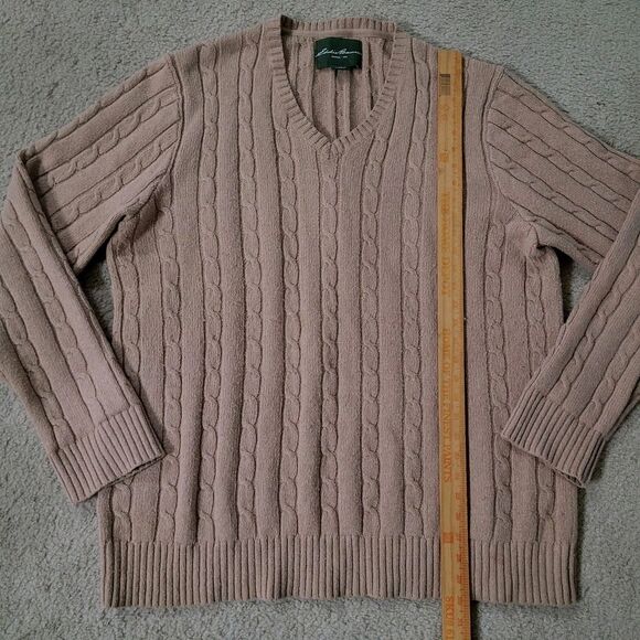 Eddie Bauer Sweater Mens XL Tan Wool Blend Chunky Cable Knit Grandpa Fisherman - Picture 4 of 11